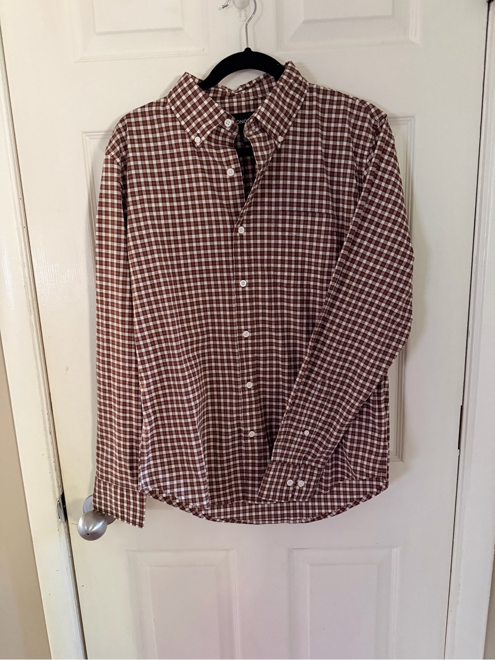 Men’s Bonobos Brown and White Checked Button-Down Shirt size M